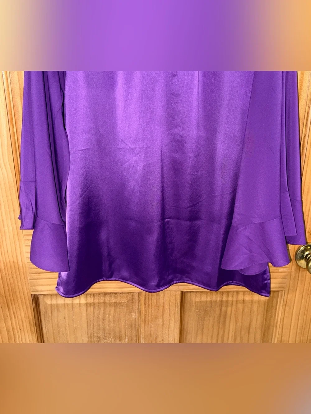 IMAN Purple Satin Keyhole Tie-Neck Blouse - Picture 5 of 11
